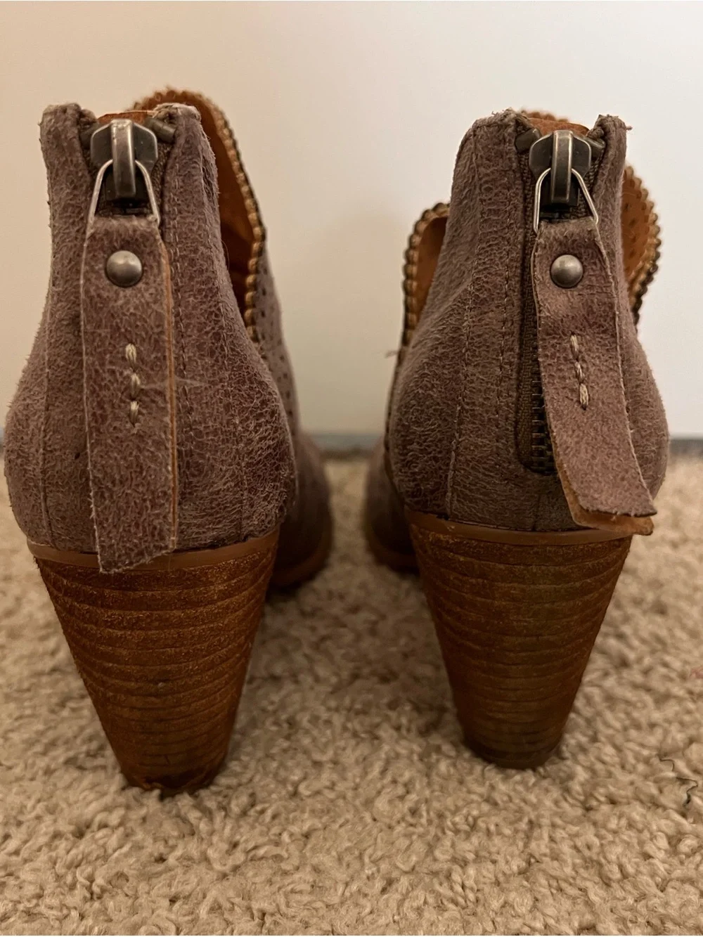 Not Rated Taupe Laser Cut Ankle Booties - Size 8 - Boho Western Heel